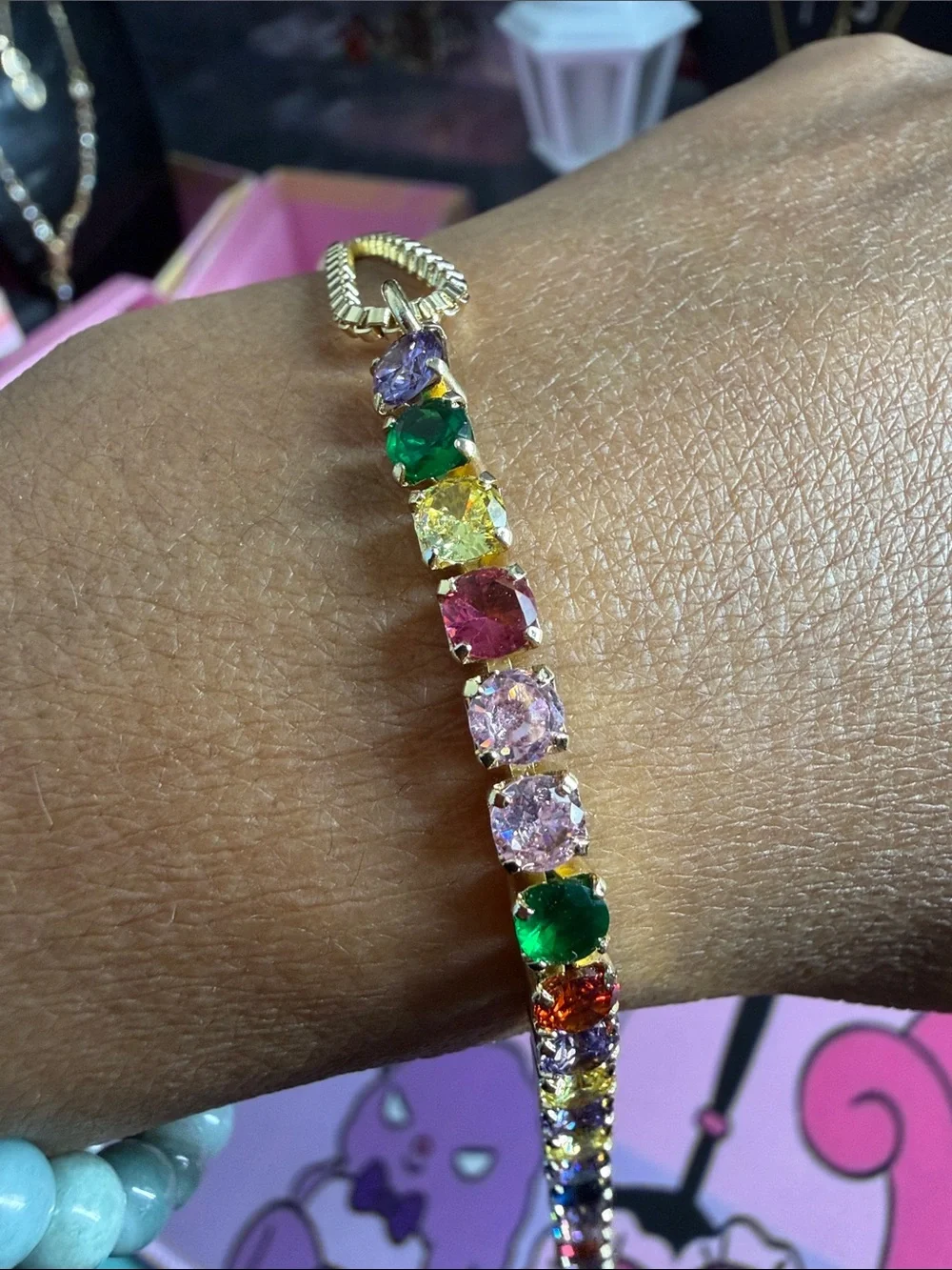 Gold Multicolor Crystal Tennis Bracelet - Women Jewelry